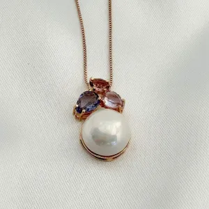 COLAR PEROLA E CRISTAL - BANHO RÓDIO BRANCO