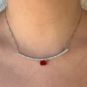COLAR REGULÁVEL - CRISTAL RUBY COM ZIRCONIAS BRANCAS - BANHO RODIO BRANCO