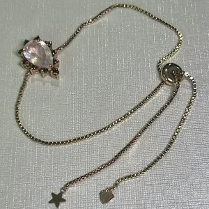 PULSEIRA REGULÁVEL - GOTA QUARTZO ROSA - BANHO OURO 18K