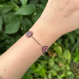 PULSEIRA REGULAVEL - FLOR ESPIRITO SANTO - RUBY - BANHO RODIO NEGRO