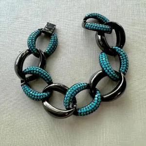 PULSEIRA ELOS NANO TURQUESA - BANHO RODIO NEGRO