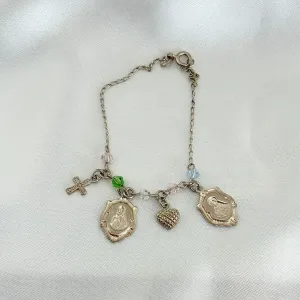 PULSEIRA COM MEDALHAS E PEDRINHAS COLORIDAS - PRATA 925