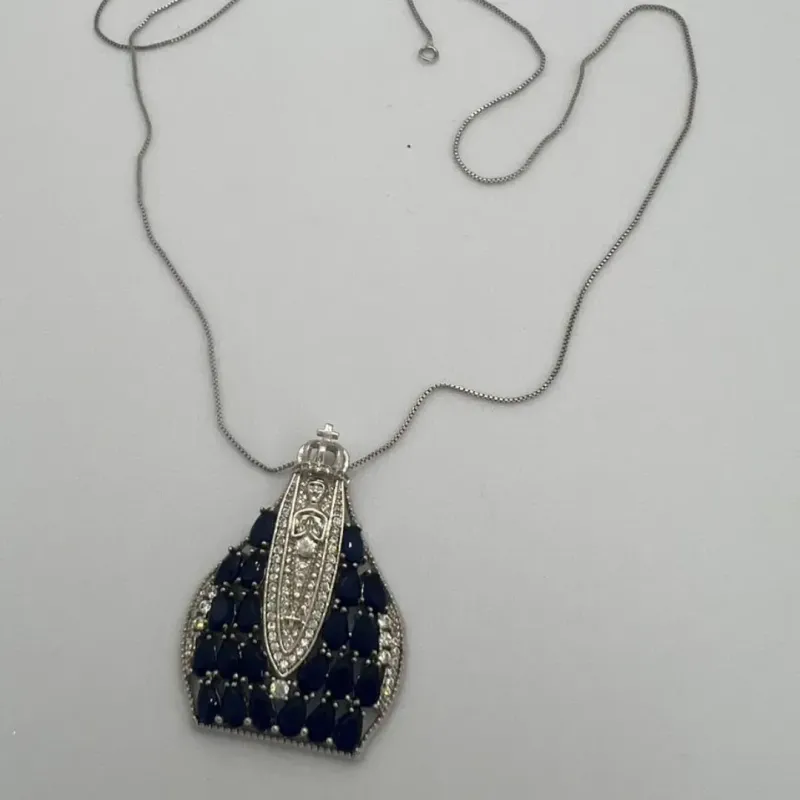 COLAR PRATA 925 NOSSA SENHORA APARECIDA CRAVEJADA DE ZIRCONIAS COM EXTENSOR