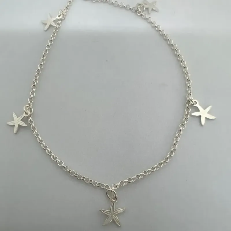 TORNOZELEIRA PRATA 925 PINGENTES DE ESTRELA