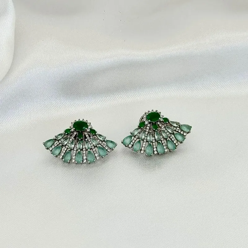 BRINCO LEQUE - ESMERALDA TURQUESA - ZIRCONIA BRANCA