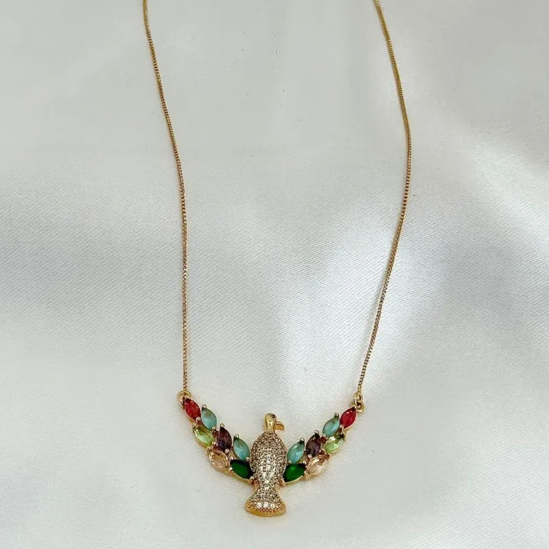COLAR PEDRAS COLORIDAS - ESPIRITO SANTO - BANHO OURO 18K