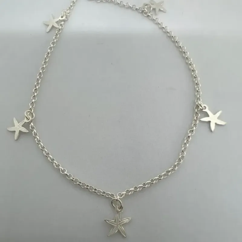 TORNOZELEIRA PRATA 925 PINGENTES DE ESTRELA