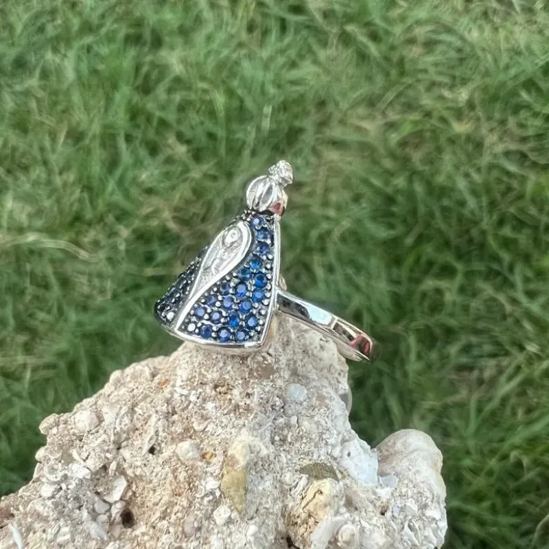 ANEL NOSSA SENHORA APARECIDA - MICROZIRCONIAS - PRATA 925