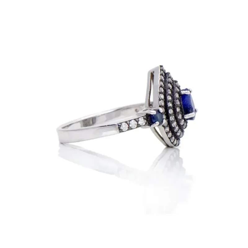 ANEL CRAVEJADO COM ZIRCONIA BRANCA - SAFIRA - BANHO RODIO BRANCO