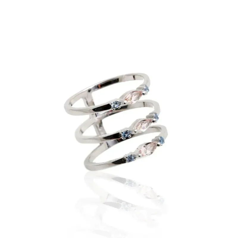 ANEL PRATA COM CRISTAL ROSE E ZIRCONIA COLORIDA - PRATA 925