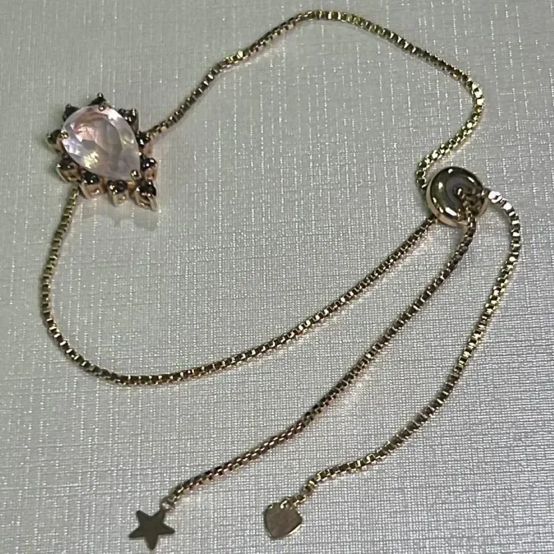 PULSEIRA REGULÁVEL - GOTA QUARTZO ROSA - BANHO OURO 18K