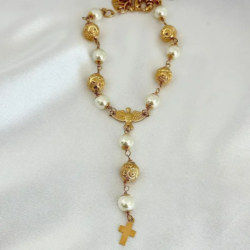 PULSEIRA ESPIRITO SANTO - PEROLA - BANHO OURO 18K
