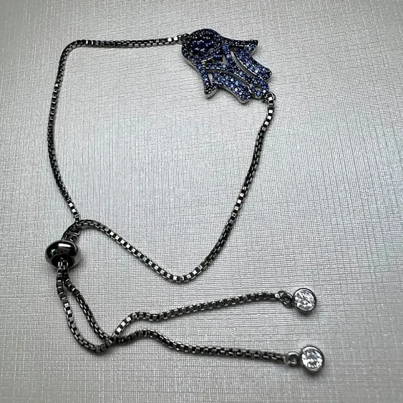 PULSEIRA REGULAVEL - MÃO DE FATIMA - BANHO RODIO NEGRO