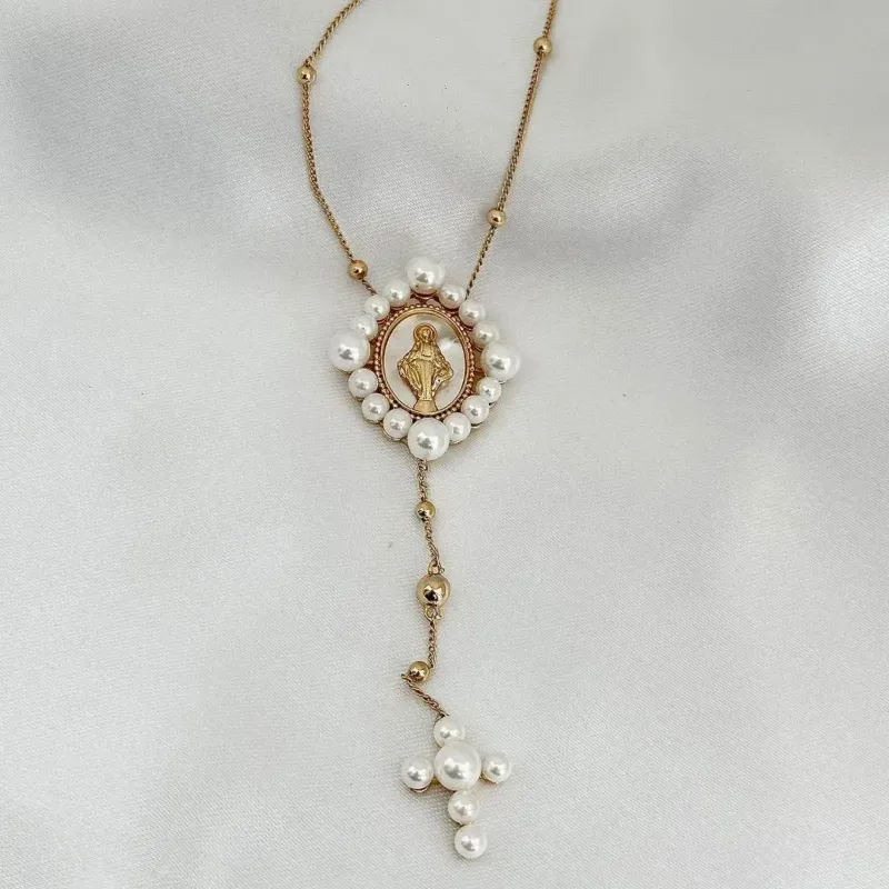 COLAR ESTILO TERÇO - PEROLA - BANHO OURO 18K COLAR ESTILO TERÇO - PEROLA - BANHO OURO 18K