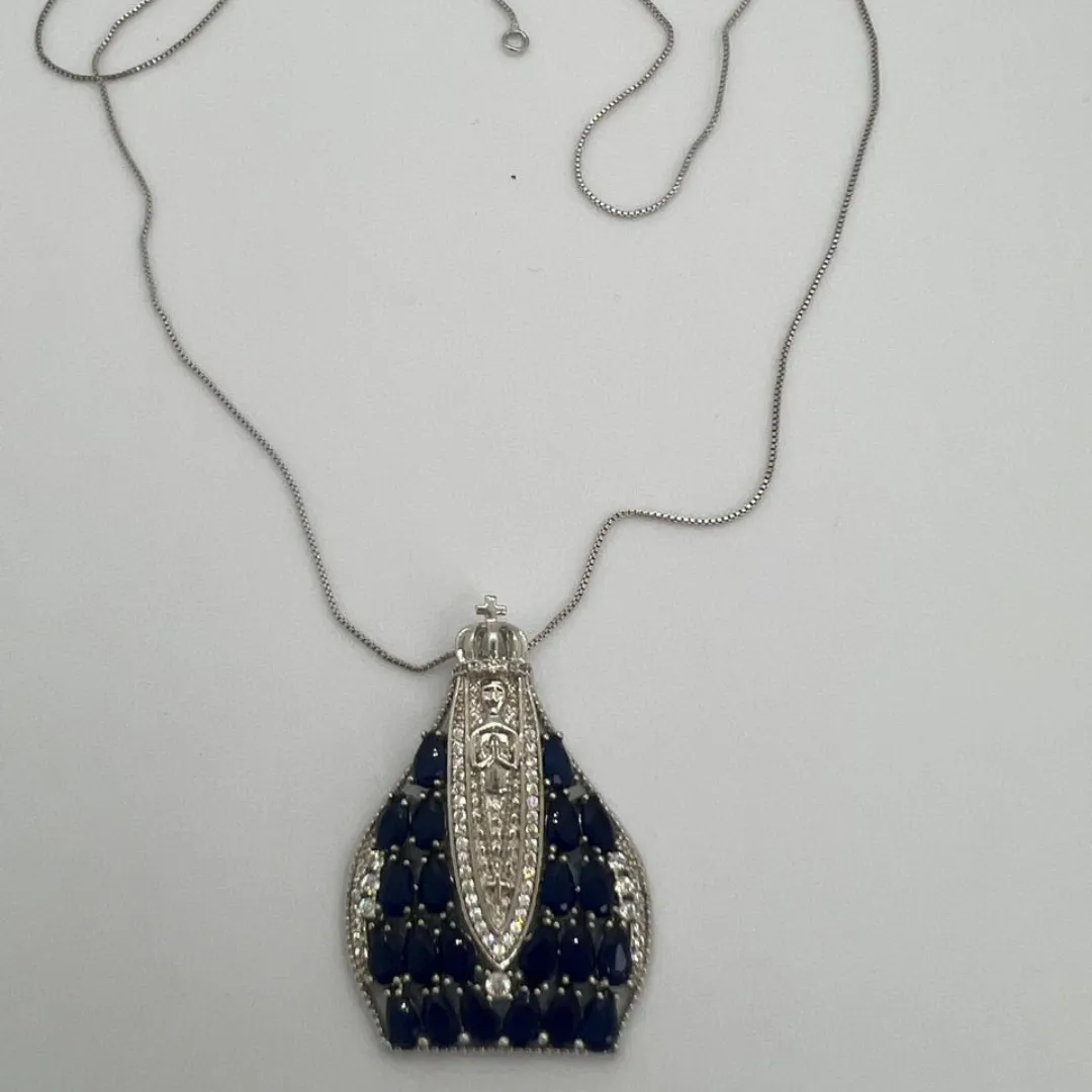 COLAR PRATA 925 NOSSA SENHORA APARECIDA CRAVEJADA DE ZIRCONIAS COM EXTENSOR