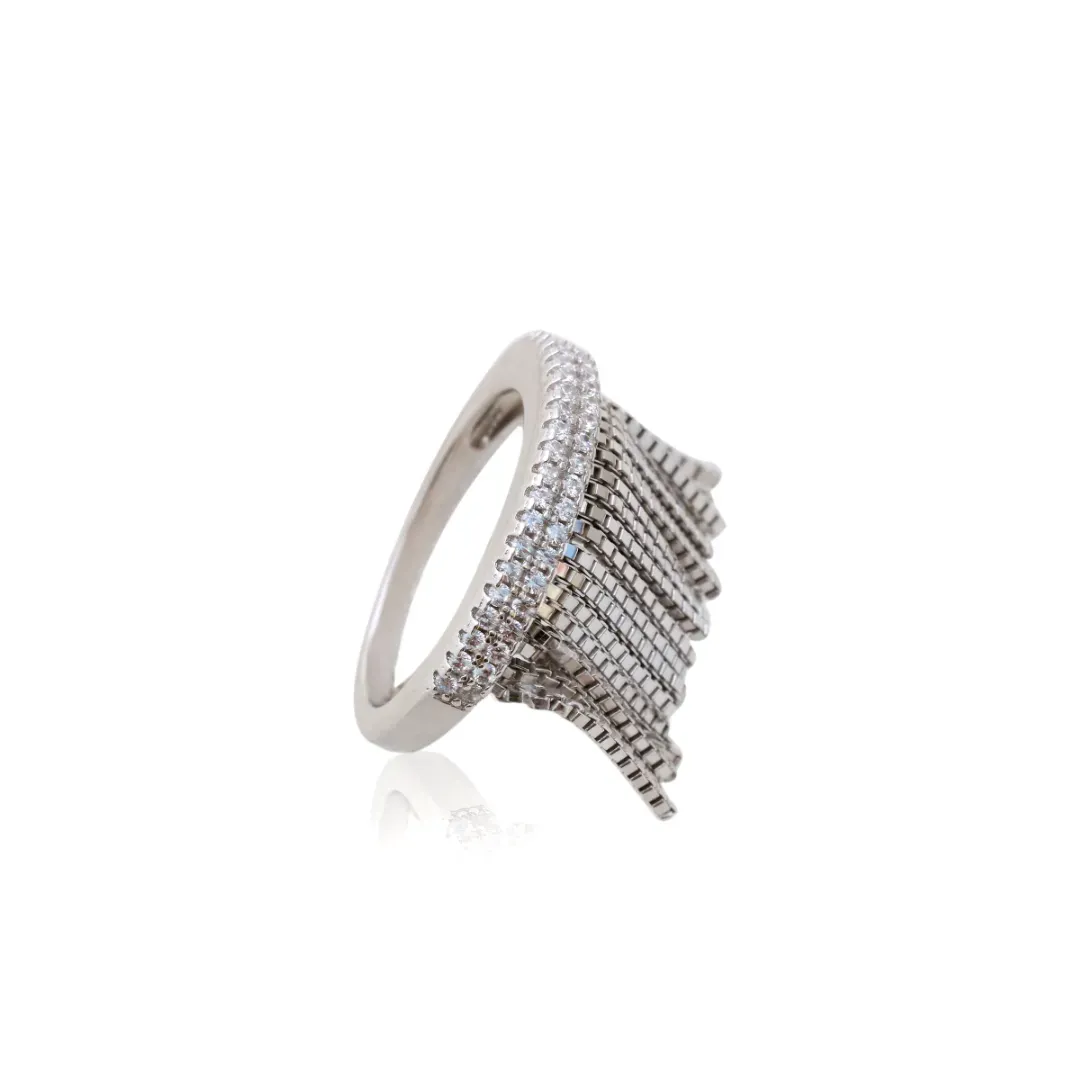 ANEL PRATA 925 CRAVEJADO DE ZIRCONIAS BRANCAS COM FRANJAS