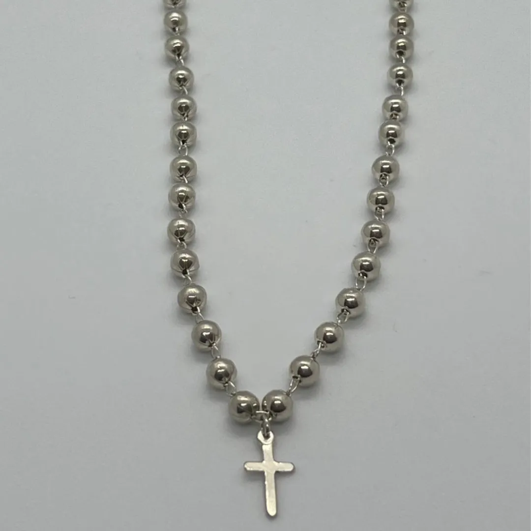 COLAR PRATA 925 CHOCKER ESFERAS E CRUZ