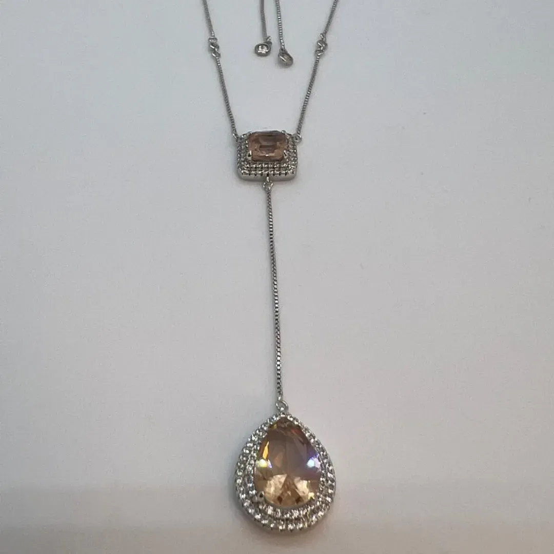 COLAR GRAVATA CRISTAL MORGANITA CRAVEJADO DE ZIRCONIAS COM FECHO REGULAVEL