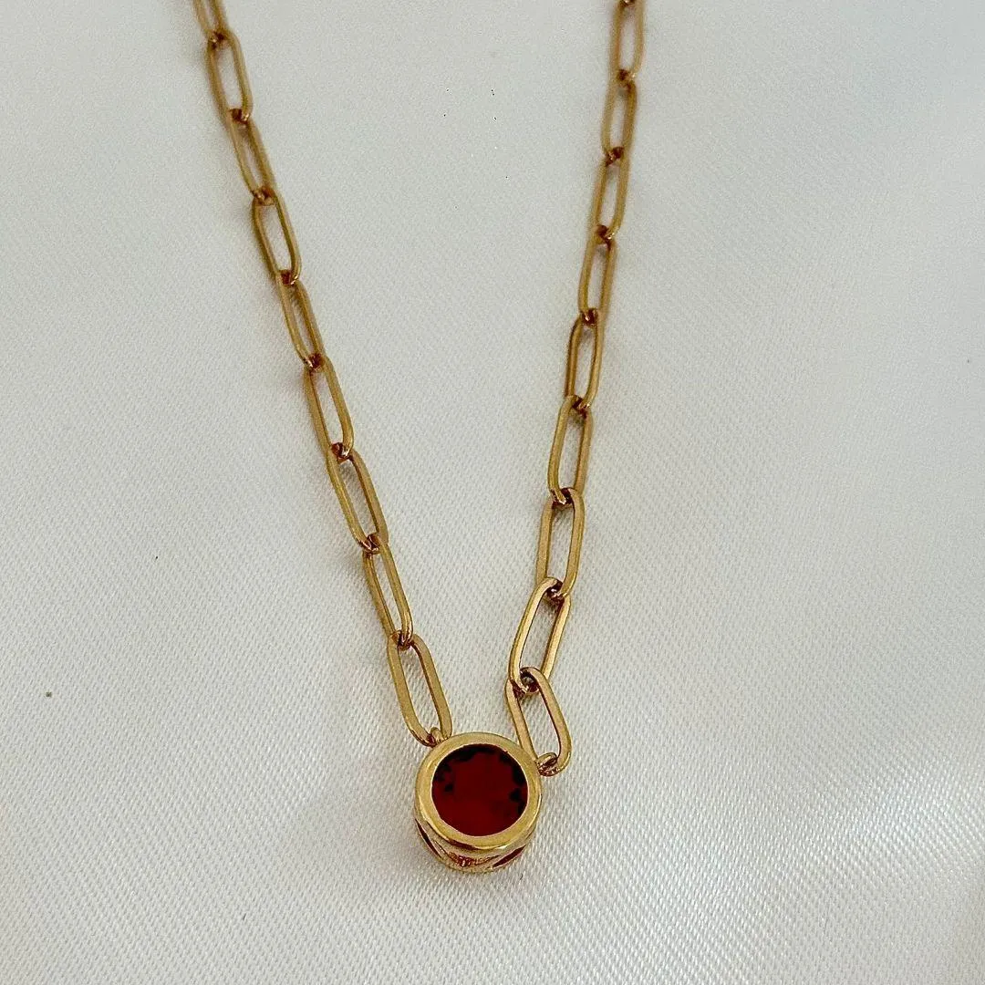 COLAR CRISTAL RUBI REDONDO - BANHO OURO 18K