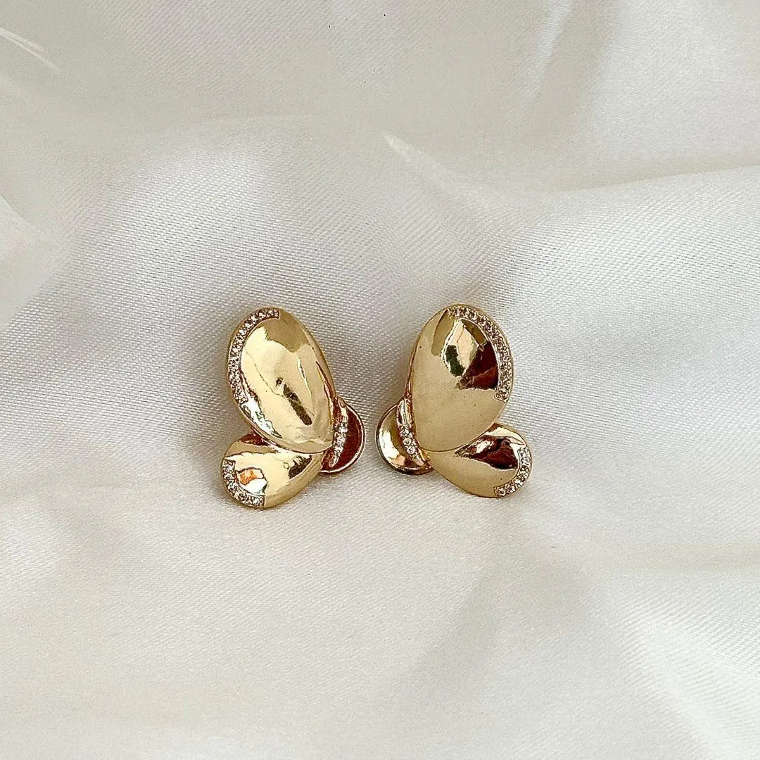 BRINCO BORBOLETA - ZIRCONIAS BRANCA -  BANHO OURO 18K