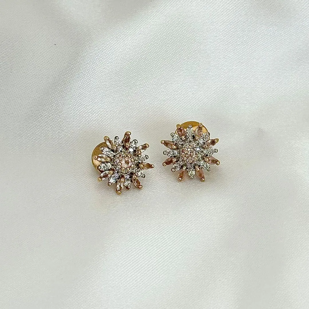 BRINCO TOPAZIO ROSA - CRAVEJADO ZIRCONIAS BRANCAS - BANHO OURO 18K