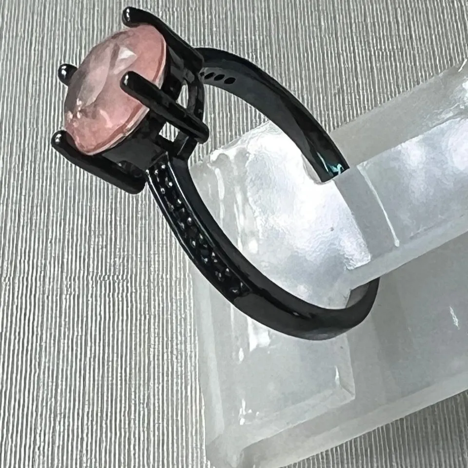 ANEL MORGANITA ROSA CRAVEJADO ZIRCONIAS NEGRAS - BANHO RODIO NEGRO
