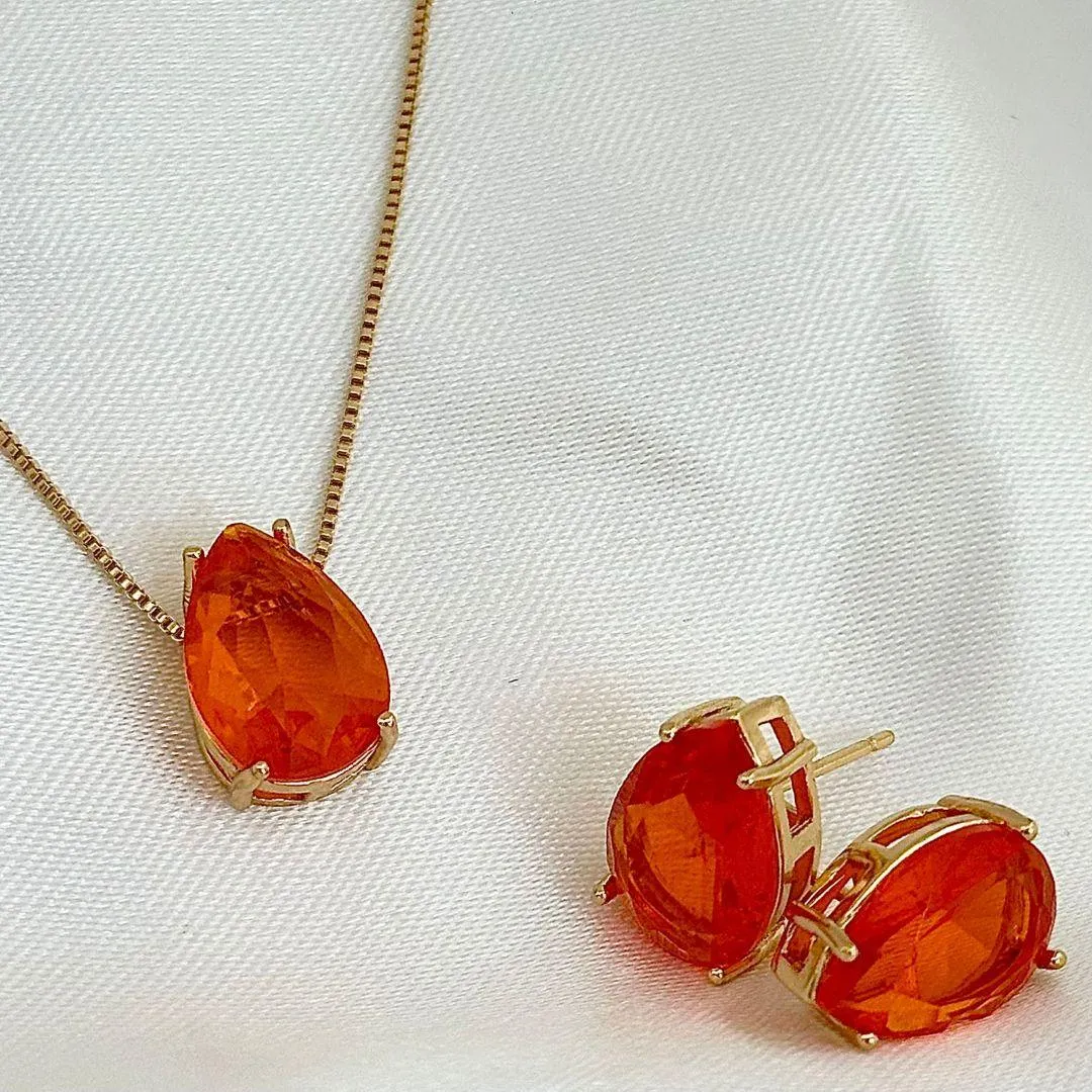 CONJUNTO GOTA LARANJA - BANHO OURO 18K