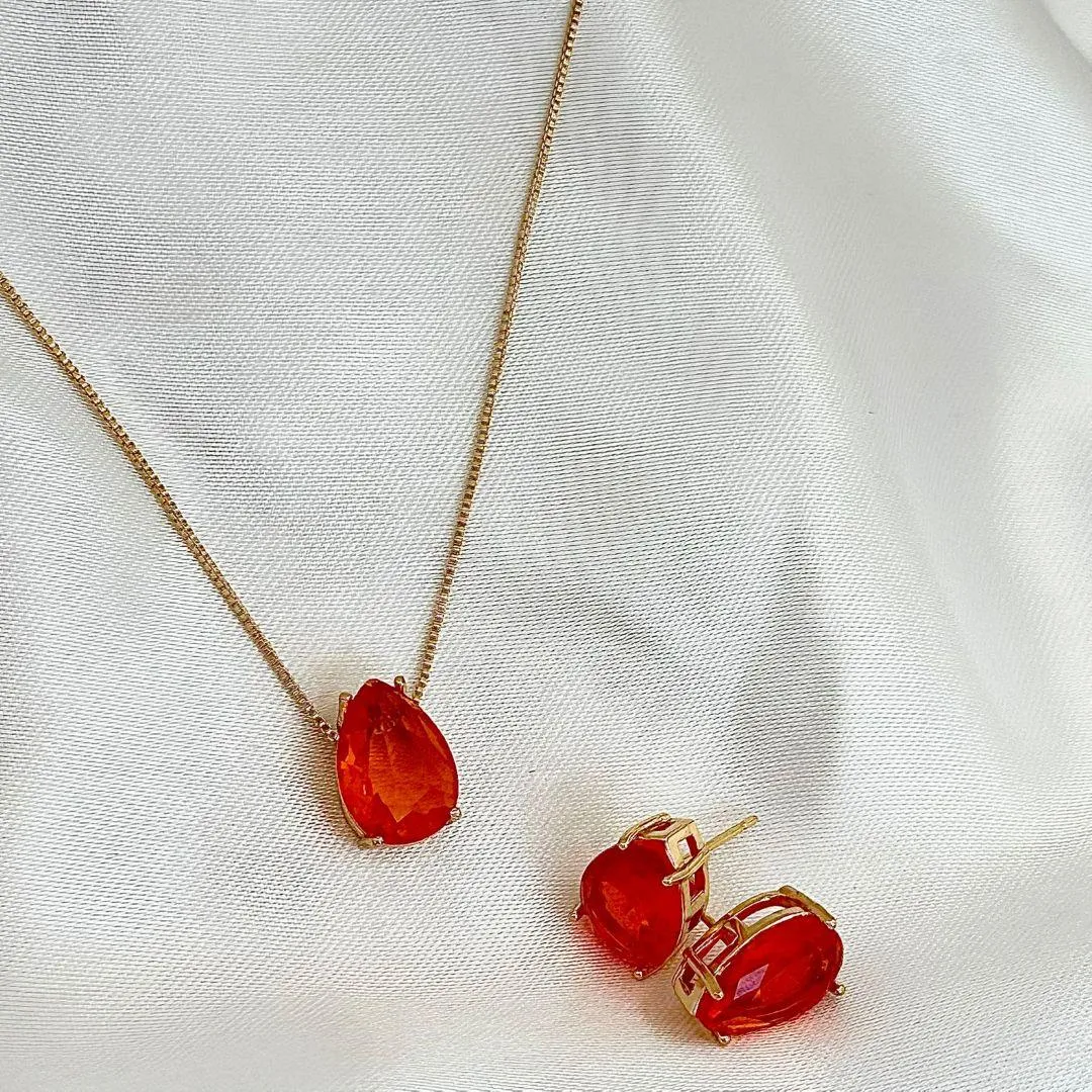 CONJUNTO GOTA LARANJA - BANHO OURO 18K