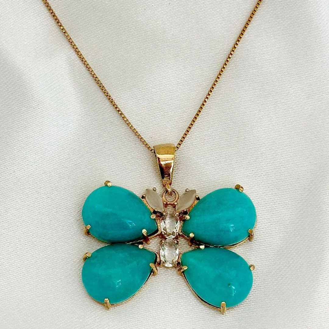 COLAR AMAZONITA - BORBOLETA - BANHO OURO 18K
