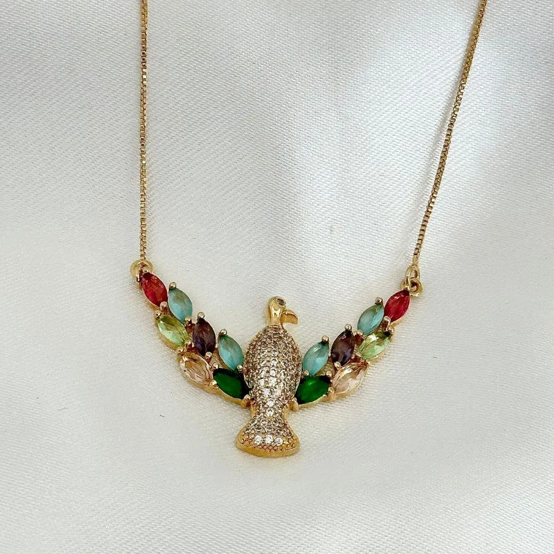 COLAR PEDRAS COLORIDAS - ESPIRITO SANTO - BANHO OURO 18K