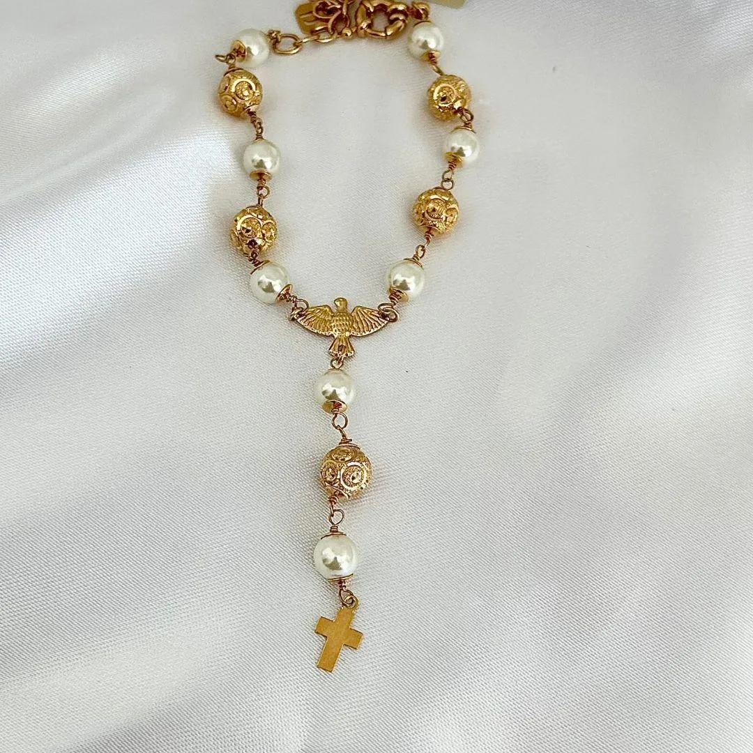 PULSEIRA ESPIRITO SANTO - PEROLA - BANHO OURO 18K
