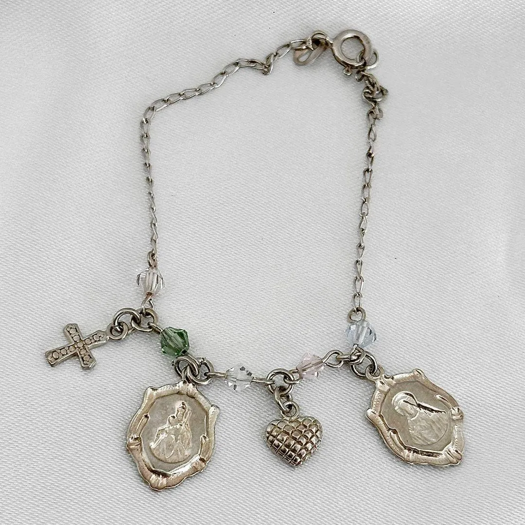 PULSEIRA COM MEDALHAS E PEDRINHAS COLORIDAS - PRATA 925
