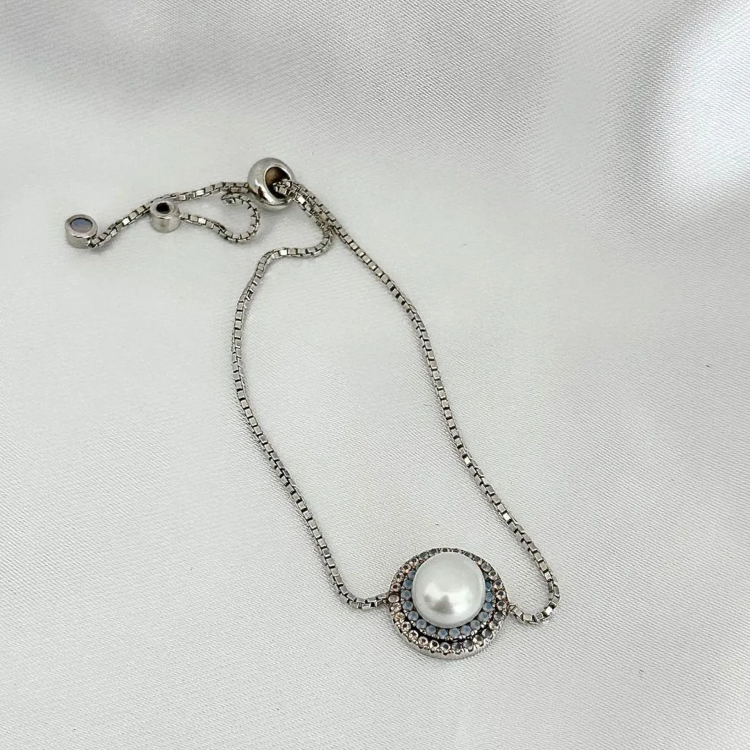 PULSEIRA NANO OPALA - PEROLA - BANHO RODIO BRANCO