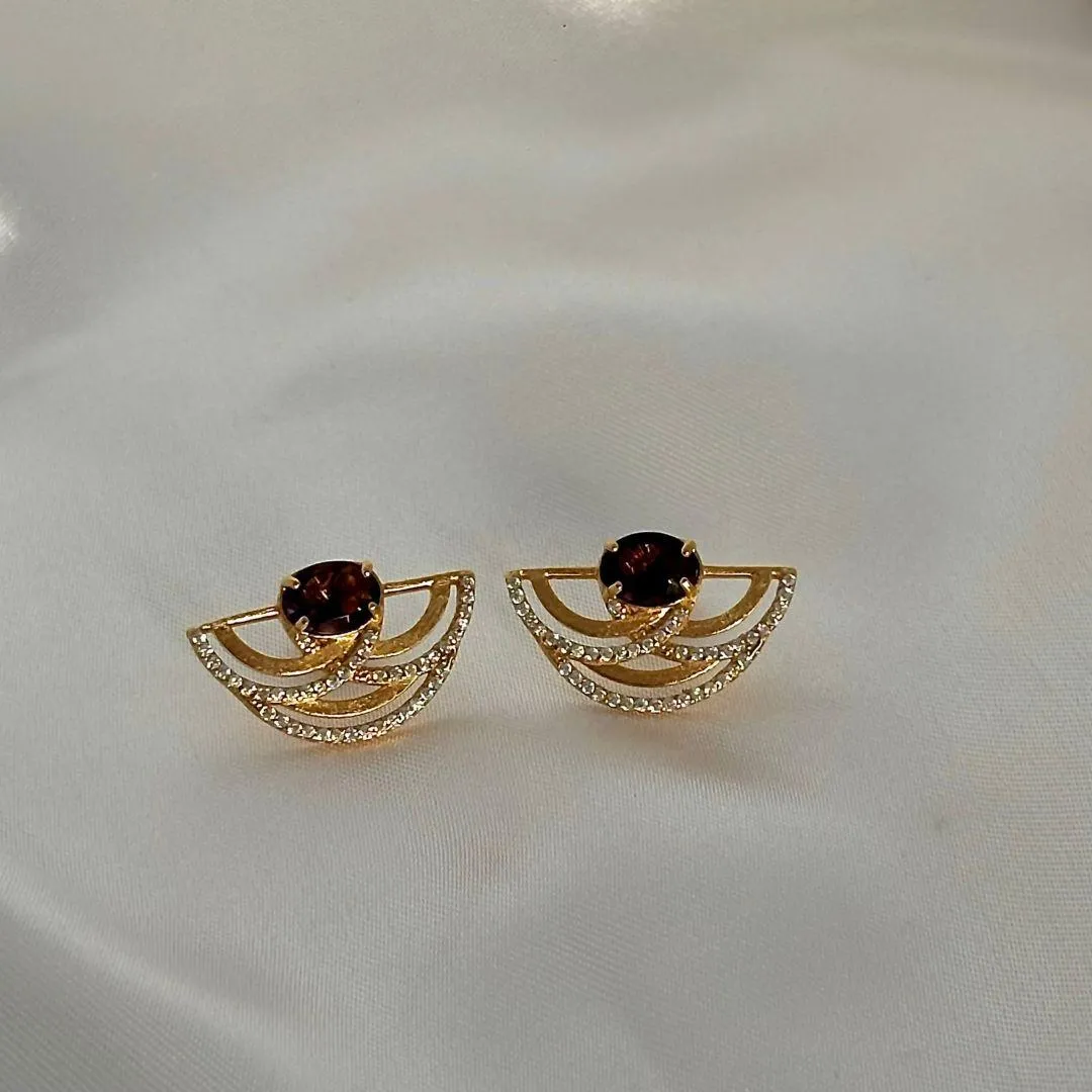 BRINCO LEQUE - PEDRA LILAS E ZIRCONIAS - BANHO OURO 18K