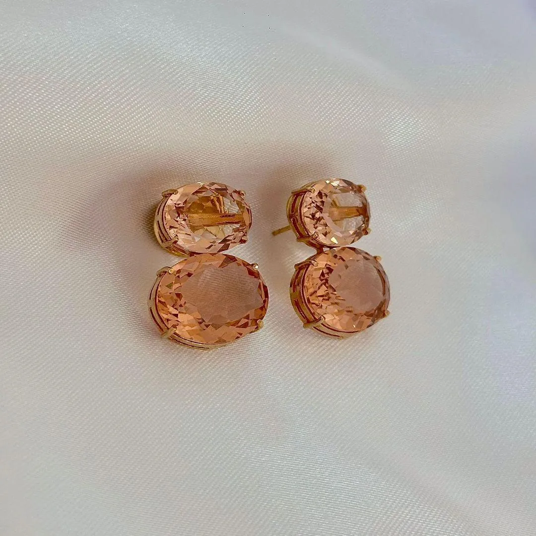 BRINCO PEDRA PENDULO - BANHO OURO 18K