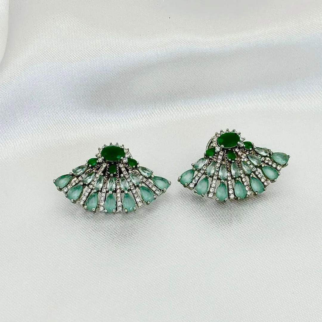 BRINCO LEQUE - ESMERALDA TURQUESA - ZIRCONIA BRANCA