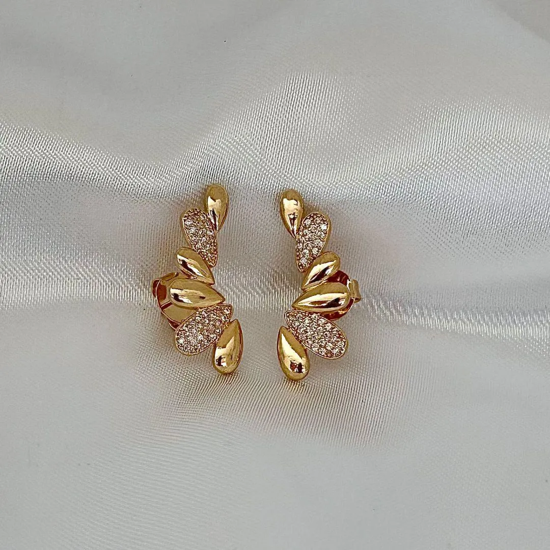 BRINCO VARIAS GOTAS LISA E COM ZIRCONIA - BANHO OURO 18K
