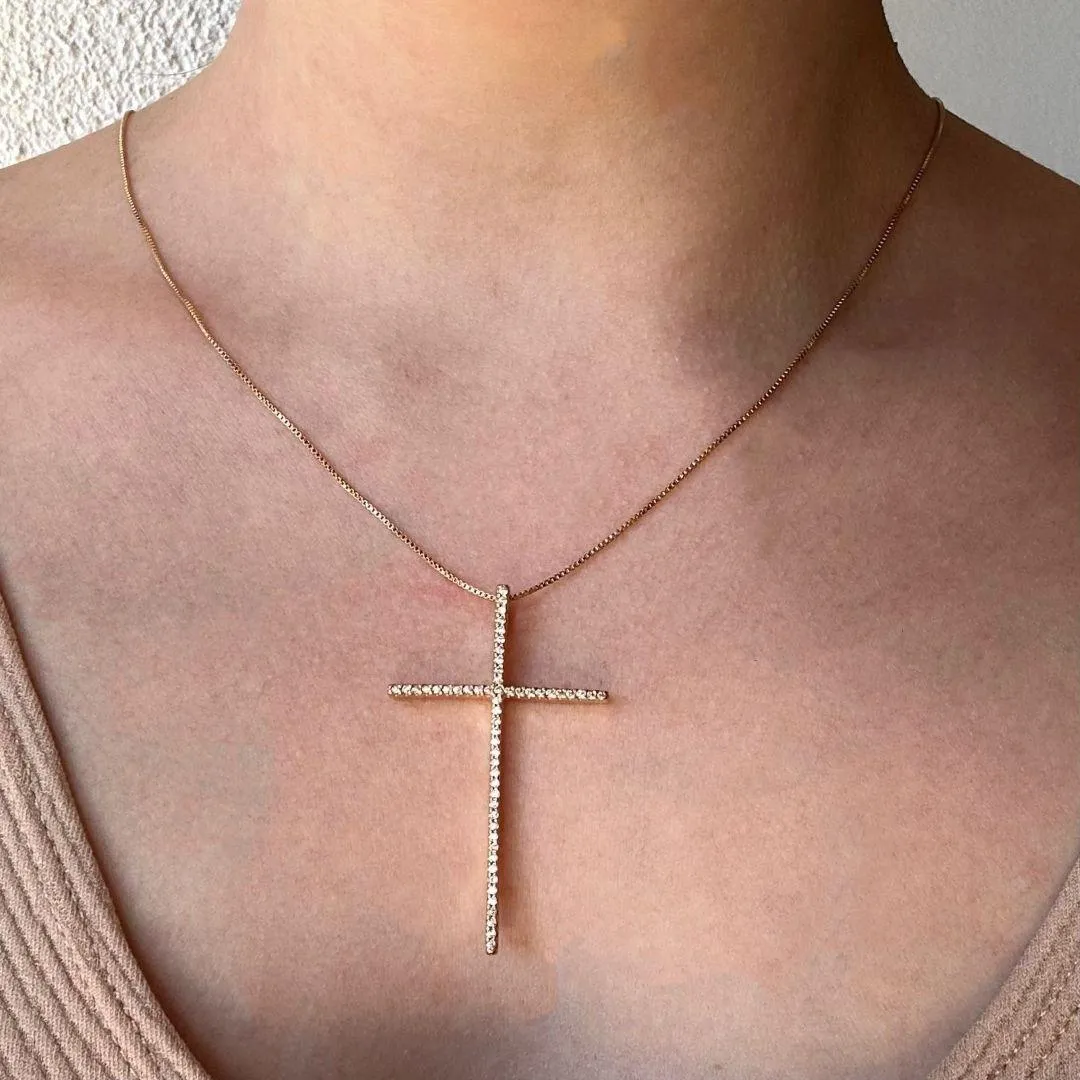 COLAR CRUZ ZIRCONIAS - BANHO DE OURO 18K