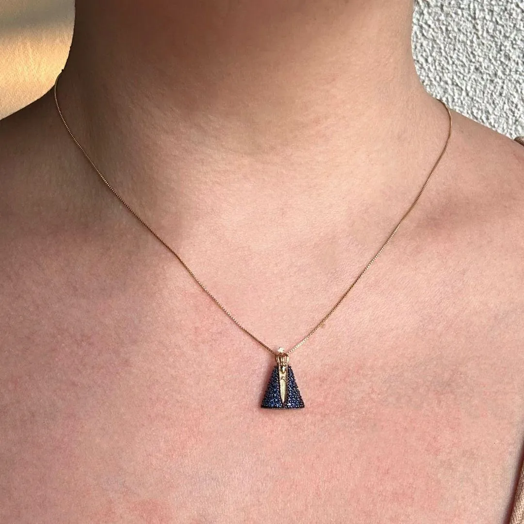 COLAR NOSSA SENHORA APARECIDA - ZIRCONIA AZUL - BANHO OURO 18K