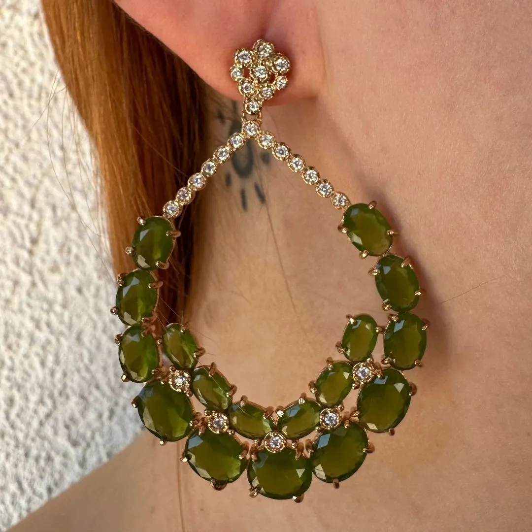 BRINCO CRAVEJADO DE ZIRCONIAS - CRISTAL VERDE - BANHO OURO 18K