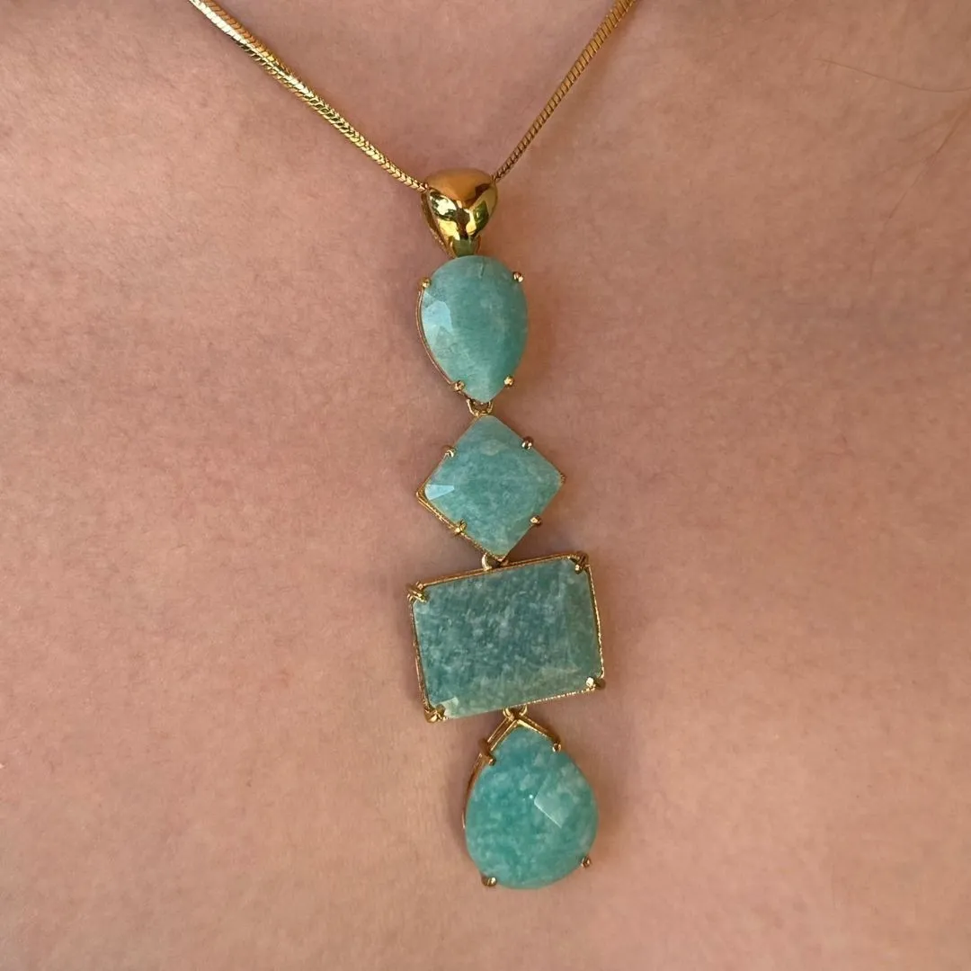 COLAR PEDRA AMAZONITA - BANHO OURO 18K