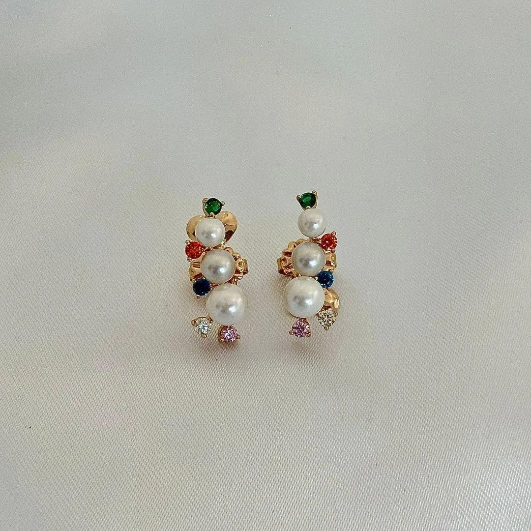 BRINCO PEROLA 3 TAMANHOS - CRISTAIS COLORIDOS - BANHO DE OURO 18K