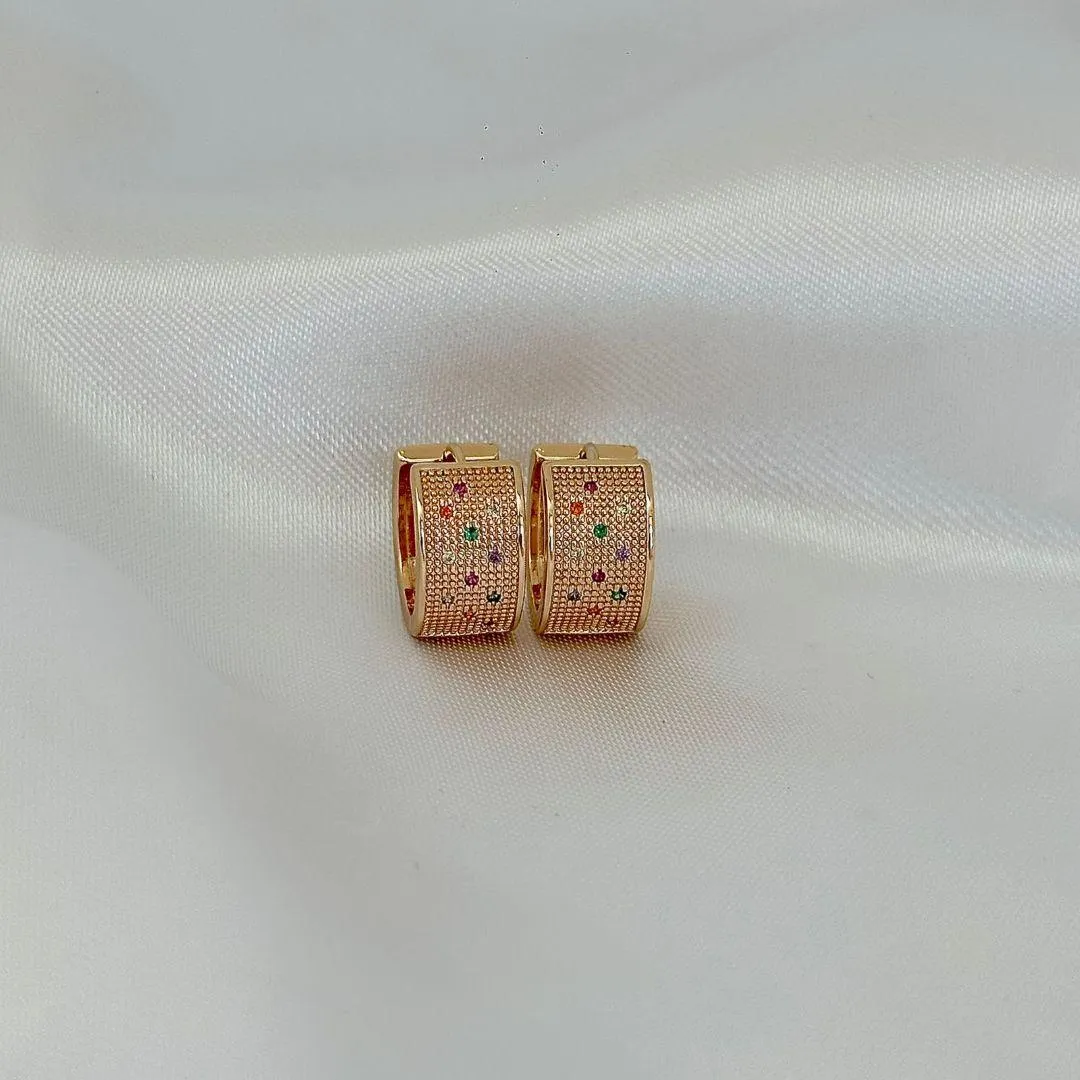 BRINCO ARGOLA - ZIRCONIAS COLORIDAS - BANHO OURO 18K