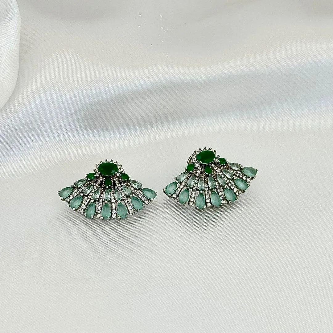 BRINCO LEQUE - ESMERALDA TURQUESA - ZIRCONIA BRANCA