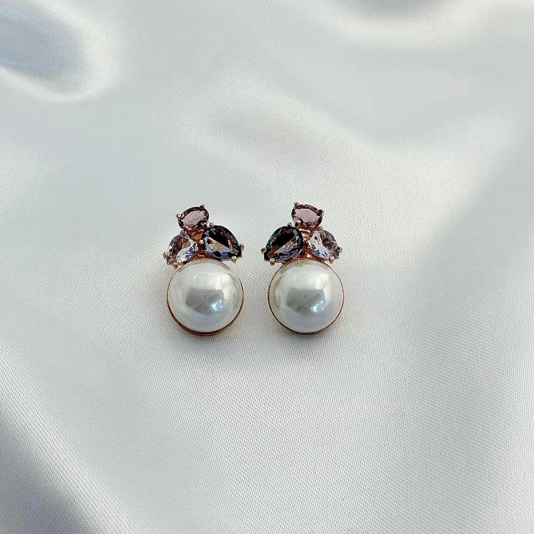 BRINCO PEROLA - CRISTAIS COLORIDO - BANHO DE OURO 18K