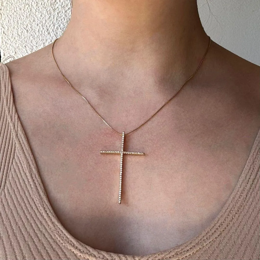 COLAR CRUZ ZIRCONIAS - BANHO DE OURO 18K
