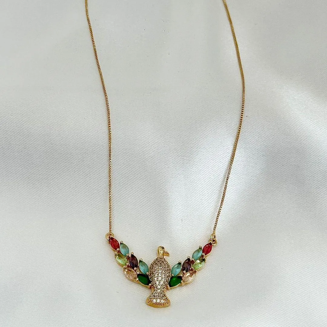 COLAR PEDRAS COLORIDAS - ESPIRITO SANTO - BANHO OURO 18K