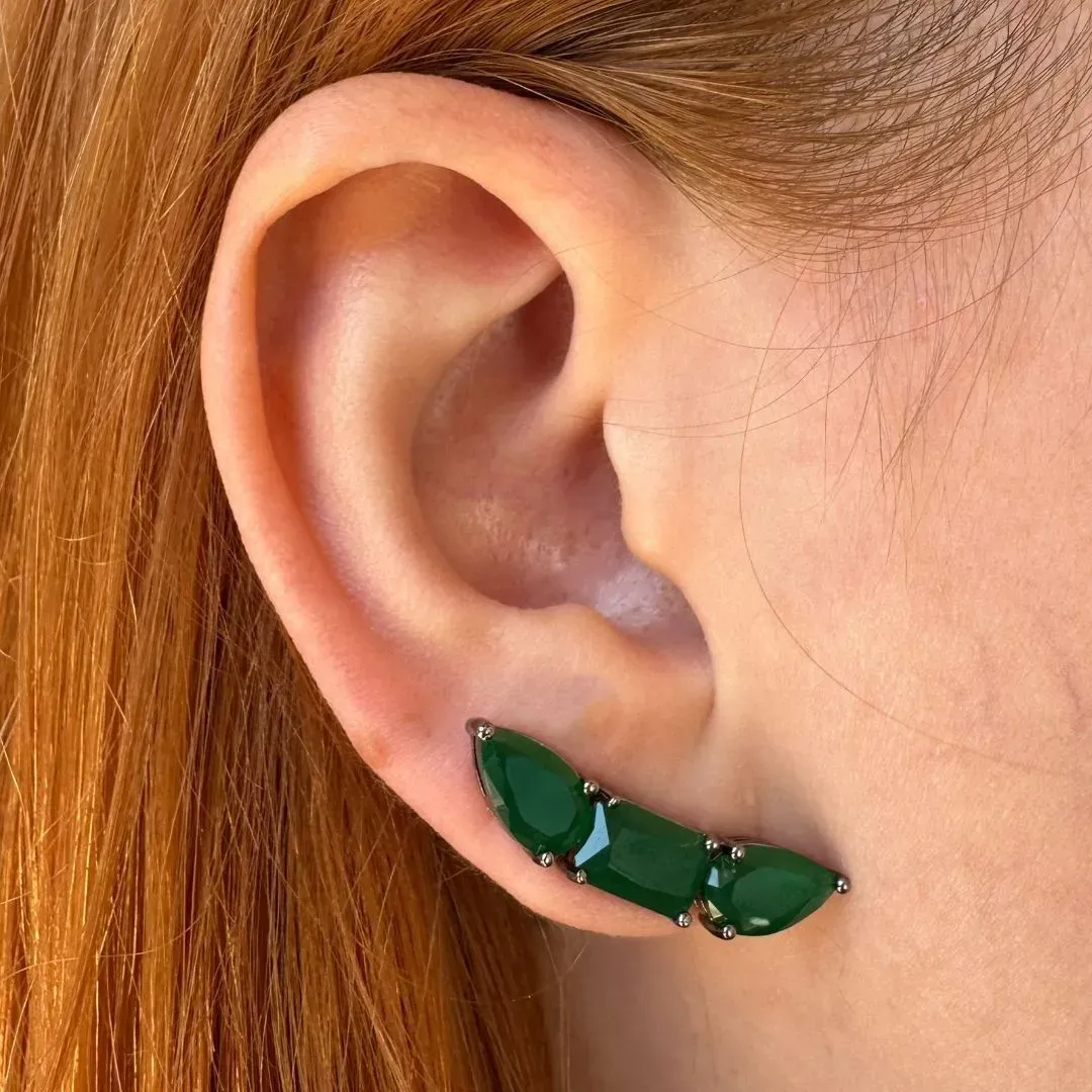 BRINCO EARCUFF - CRISTAL ESMERALDA - BANHO RODIO BRANCO