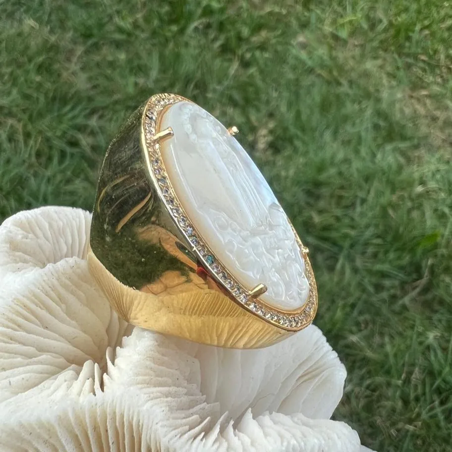 ANEL NOSSA SENHORA DE FATIMA - MADRPEROLA - BANHO OURO 18K