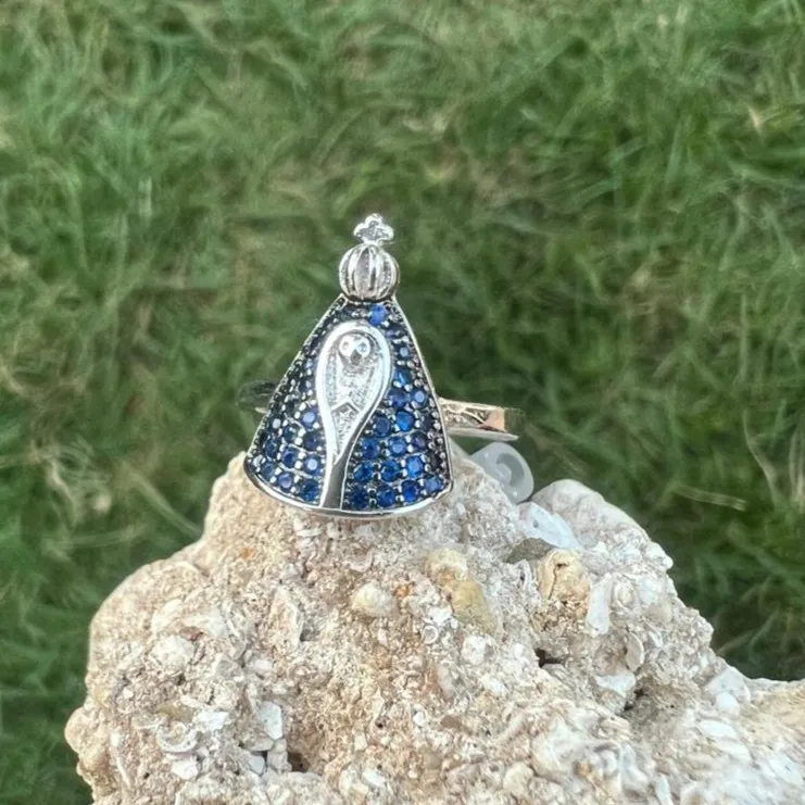 ANEL NOSSA SENHORA APARECIDA - MICROZIRCONIAS - PRATA 925